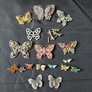 VTG Butterfly Hat Pin Brooch‎ Lot MONET Danecraft Enamel Crystal Cottagecore